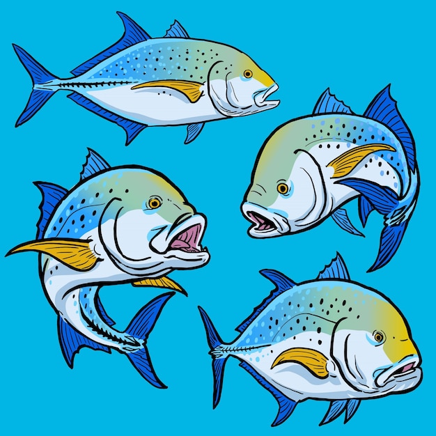 Set of bluefin travelly fish for gamefish collection