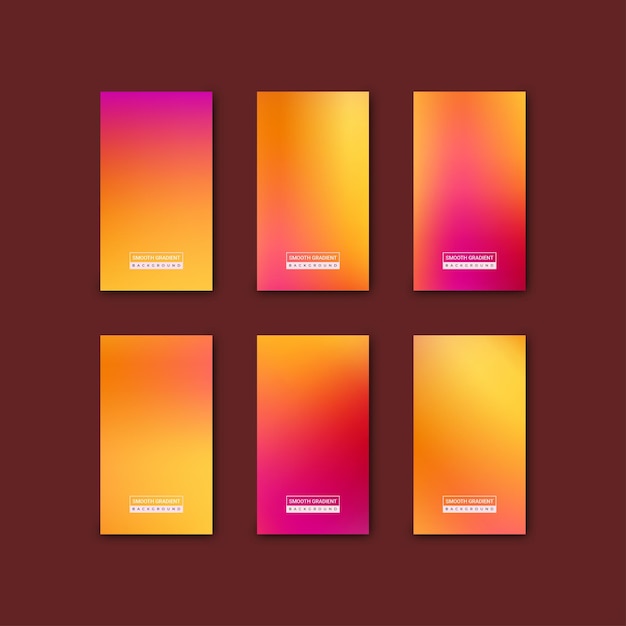 Set of blurry sunset social media story background abstract gradient meshes with bright and dark colors modern screen vector design for mobile app red orange and yellow gradient color