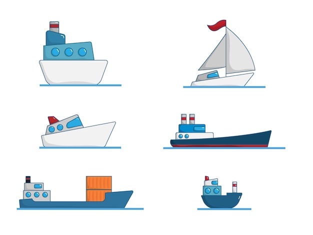 Set of boat cartoon   flat design