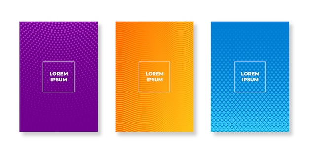 Set boekomslag brochureontwerp met gradiëntkleuren en halftoonstijl