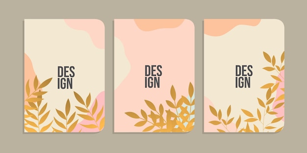 set boekomslagontwerpen met handgetekende bloemendecoraties abstracte retro botanische achtergrond