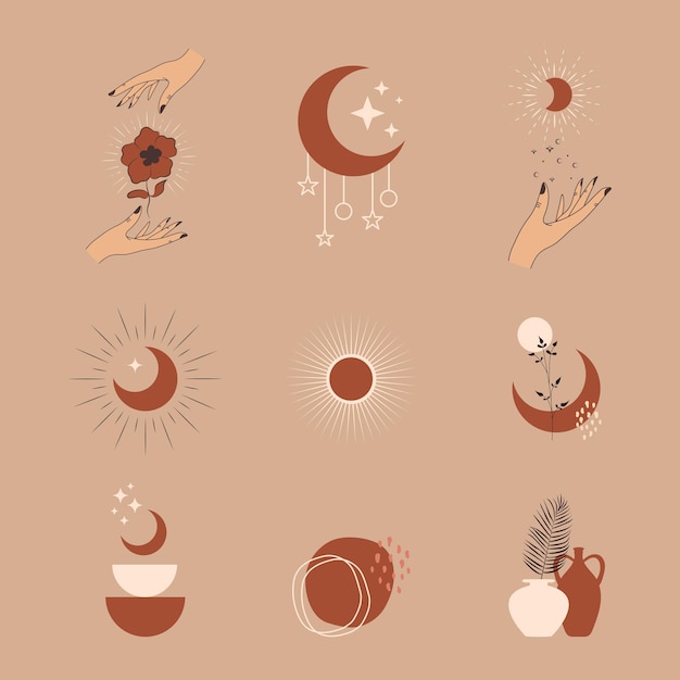 Vector set of bohemian modern art aesthetic