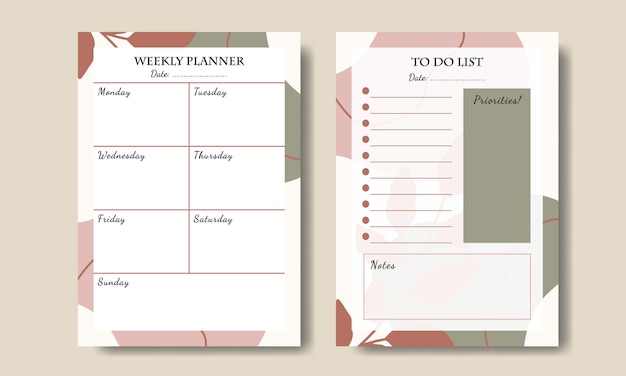 Set of Boho Abstract Shapes and Leaf Weekly Planner To Do List Printable