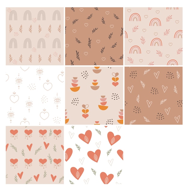 Set of boho pattern designs in pastel colors.