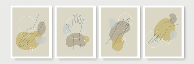 Set of boho poster with and gesture style wall art decor