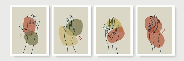 Set of Boho poster with and gesture style wall art decor