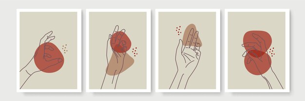 Vector set of boho poster with and gesture style wall art decor