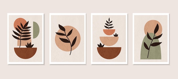 Set boho posters with leaf shapes and textures