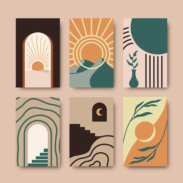 Set of boho wall art decoration vector