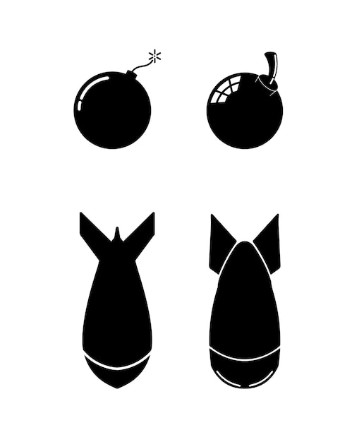 Set of bomb black silhouette illustrations