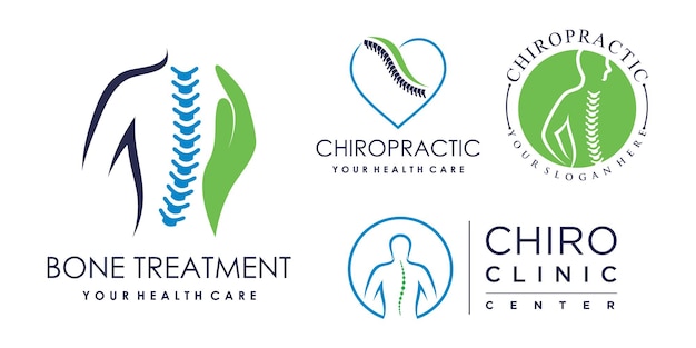 Set of bone treatment icon logo design for massage teraphy with creative element premium vector