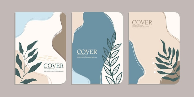 set of book cover designs with hand drawn floral decorations. abstract retro botanical background.