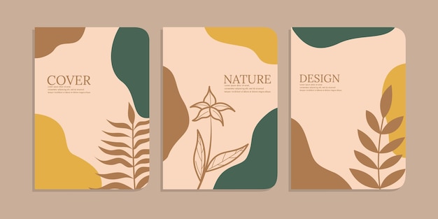 set of book cover designs with hand drawn floral decorations abstract retro botanical background