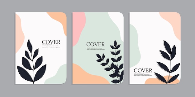 set of book cover designs with hand drawn floral decorations abstract retro botanical background