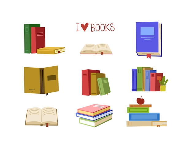 Set of book icons in flat vector hand drawn design style Trendy illustration