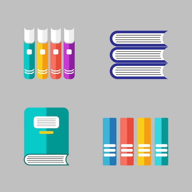 set of book icons vector flat design illustration