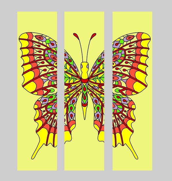 Set of bookmarks with colorful tropical butterfly