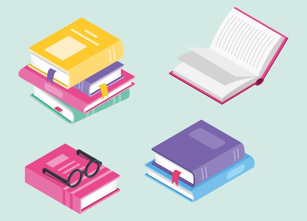 Set of Books in Flat Design Vector Illustration