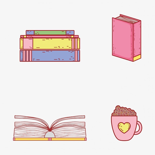 Set books information and coffee cup