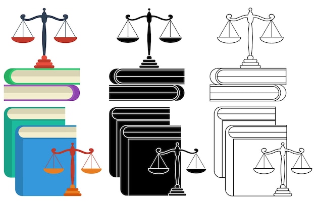 Vector set books with scale of justice icon flat design law education vector illustration