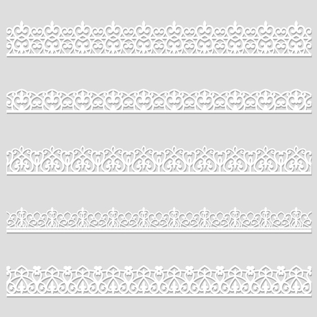 Vector set of borders with floral ornament an endlessly repeating pattern seamless lace borders