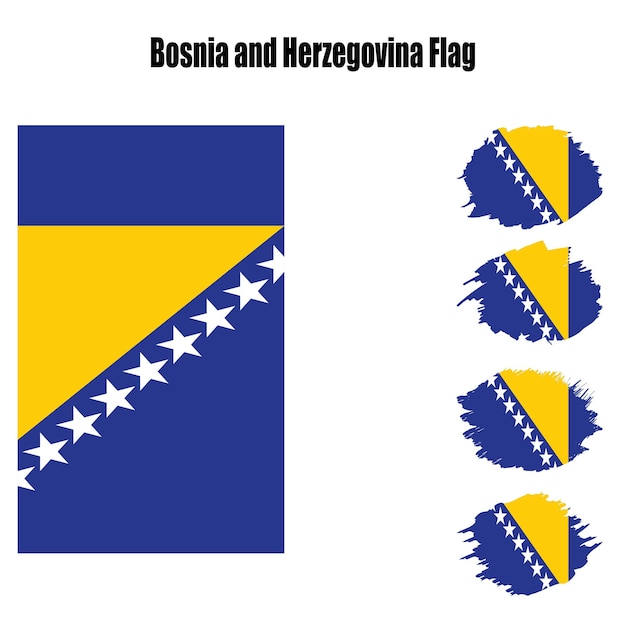 Vector set of bosnia and herzegovina flag round brush background. vector illustration.