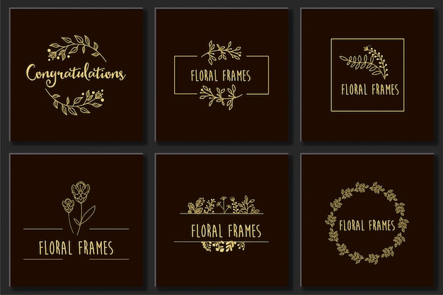 Set Botanical Frame Element Design Vector