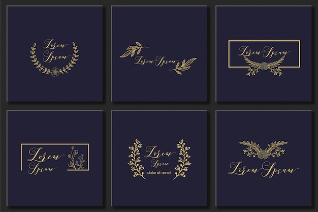 set botanical frame element design vector