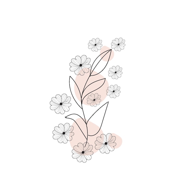 Vettore set di botanica foglia doodle linea arte di fiori selvatici