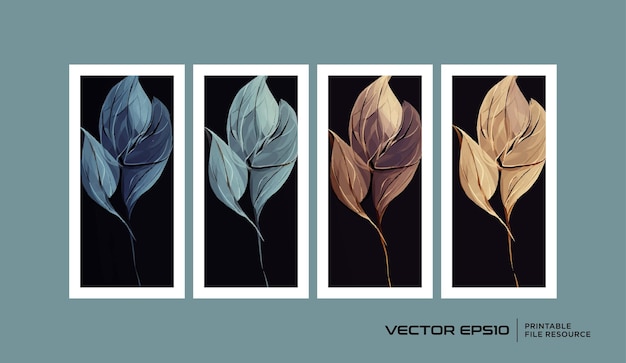 Vector set of botanical leaves wall art vector design template in minimalist and tropical style