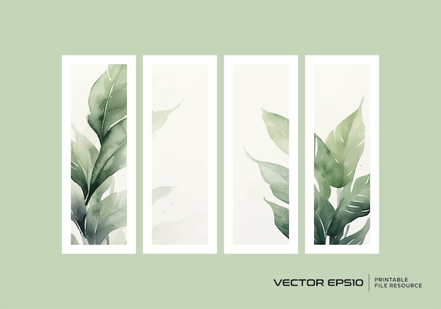 Vector set of botanical leaves wall art vector design template in minimalist and tropical style