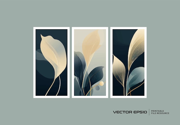 Vector set of botanical leaves wall art vector design template in minimalist and tropical style