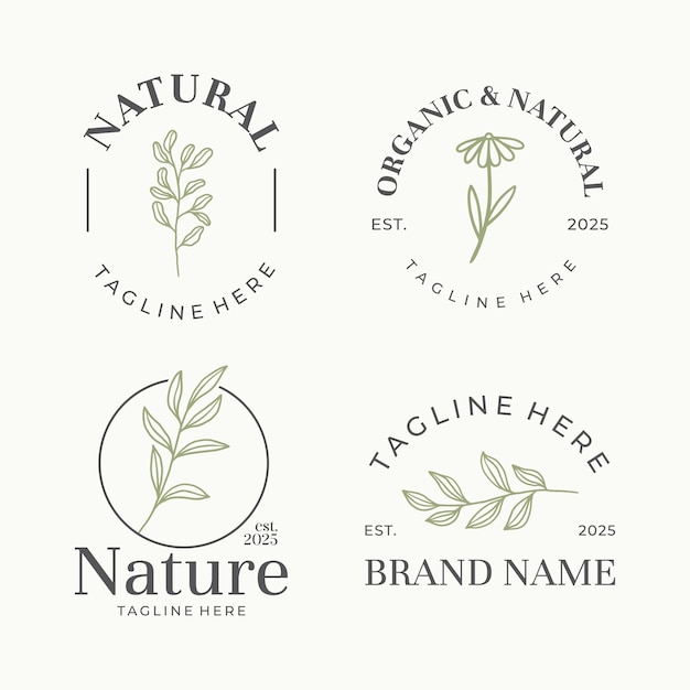 set of botanical logo with leaves vector