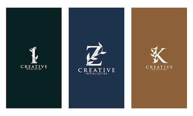 Set of Botanical Minimalistic Initial Letter I Z K Logo Vector Template