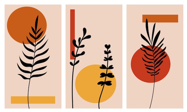 A set of botanical posters in boho style and abstract shapes