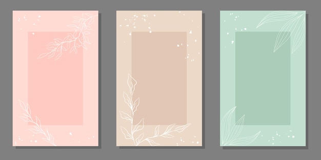 Vector set of botanical templates in pastel colors with hand drawn botanical elements