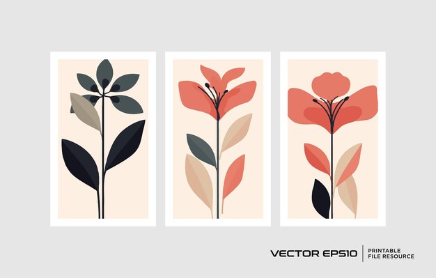 Set di progettazione vettoriale di arte murale botanica copertina di banner di cartelloni botanici