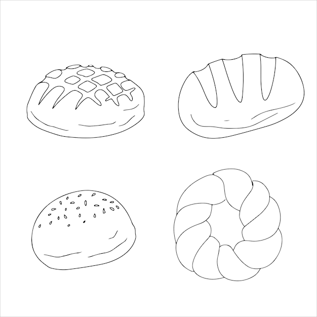 Set Boter gebak Zoetwaren Broodje voor het ontbijt Brood Bakkerij Vector illustratie op een witte achtergrond