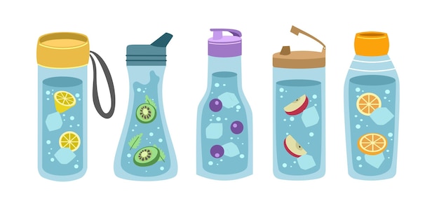 set of bottle in different shape collection of drink with different flavor fresh ice water