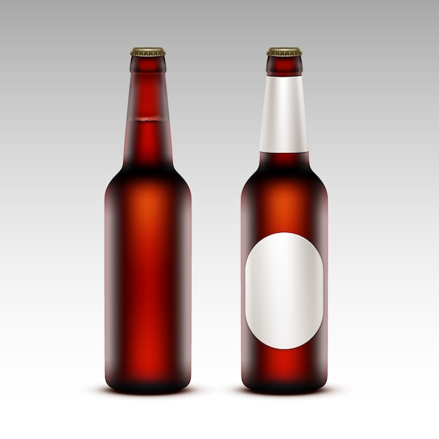 Vector set of bottles dark beer with without white labels