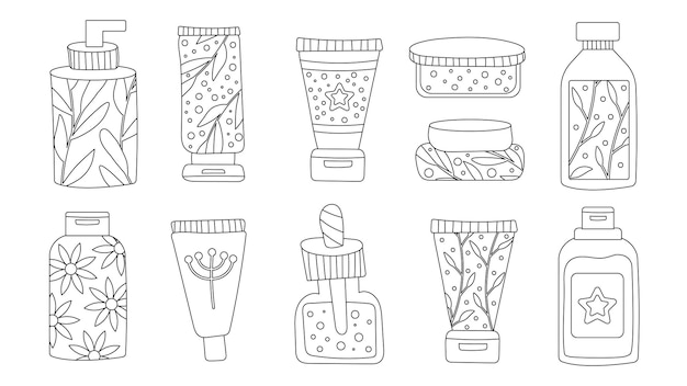 Premium Vector  A set of bottles and tubes of cosmetics jars for skin care  with face hair and body cream trendy style for postcard banner wrapping  paper template vector illustration editable