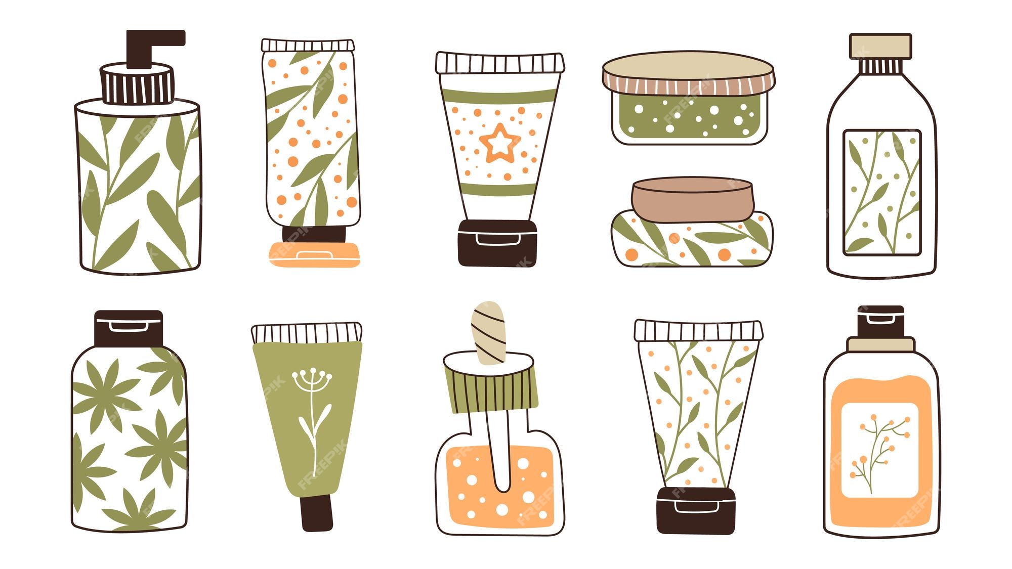 Premium Vector A set of bottles and tubes of cosmetics jars for
