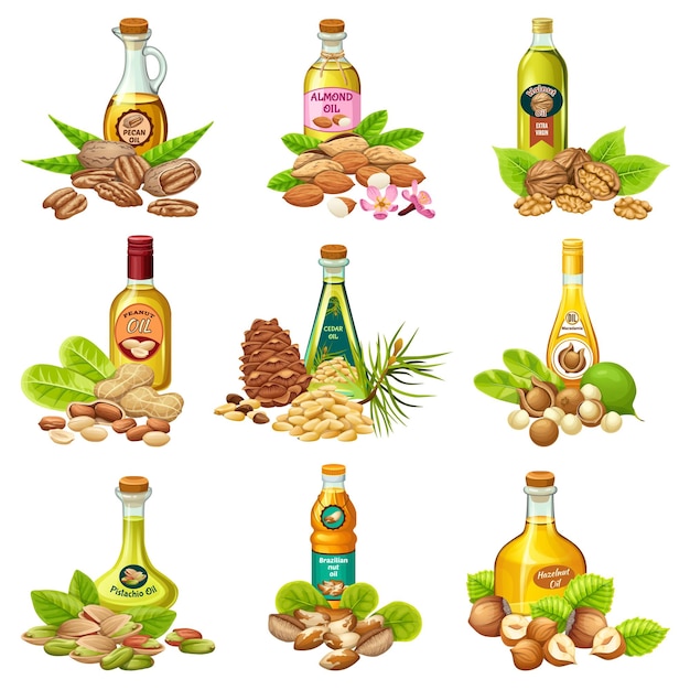 Set of bottles with vegetable oils.