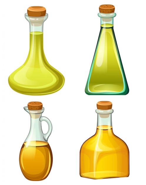 Vector set of bottles with vegetable oils.