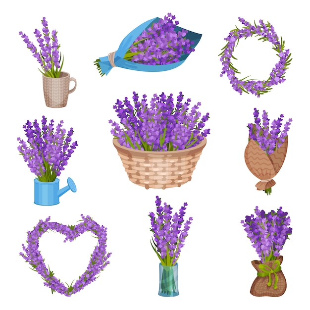 Set of bouquets of flowers.  illustration.