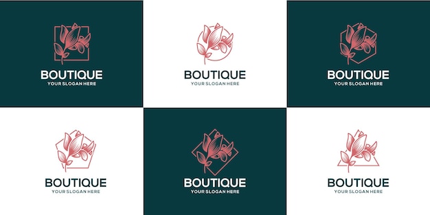 Impostare il set di logo di lusso fiore boutique