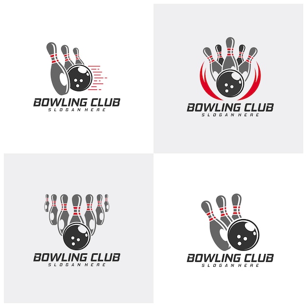 Set di logo bowling concetto di design modello vettoriale emblema modello torneo modificabile per il tuo design icona simbolo