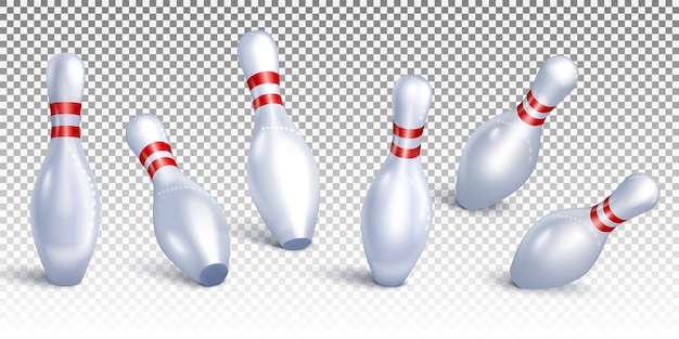 Set Bowling pins falling from different angles.