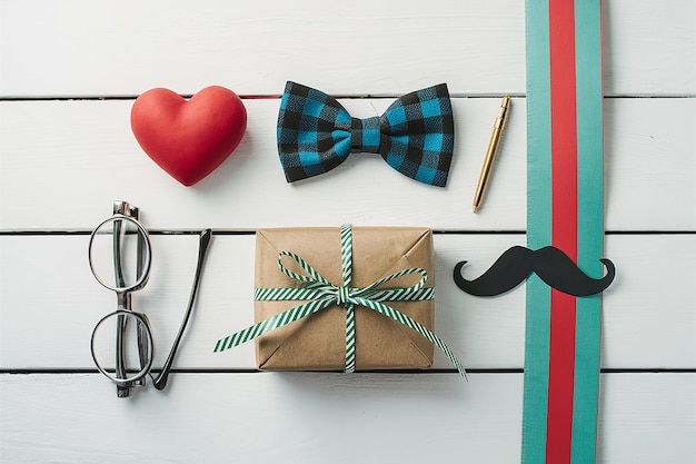 a set of bows a heart and a bow on a shelf