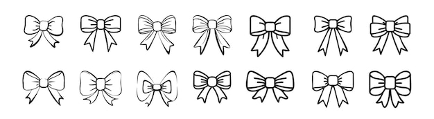 Set of bows Ribbon bow gift black silhouette icon vector set